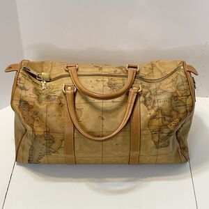 Alviero Martini Geo Classic Weekender Bag Travel Duffle World Map Brown Unisex